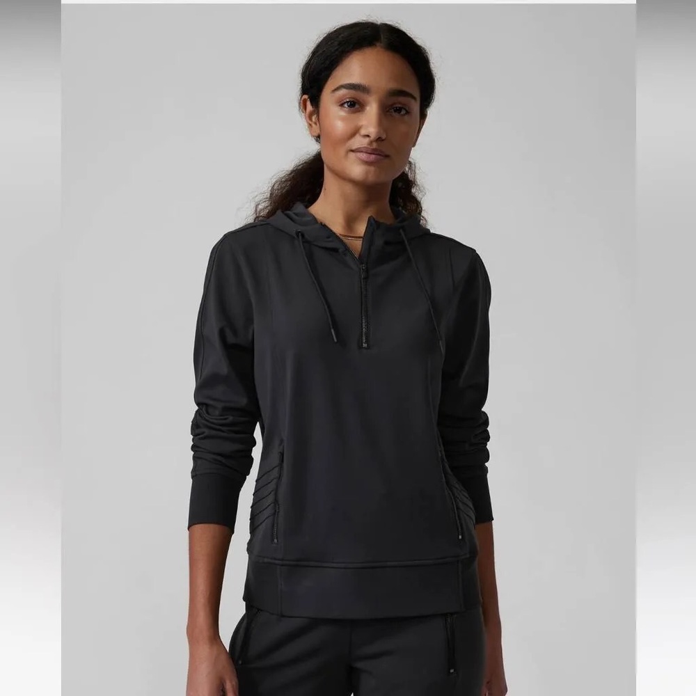 Women’s Small Athleta Black Venice Moto Half-Zip Pullover Hoodie; New w/o tags.